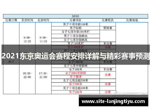 2021东京奥运会赛程安排详解与精彩赛事预测